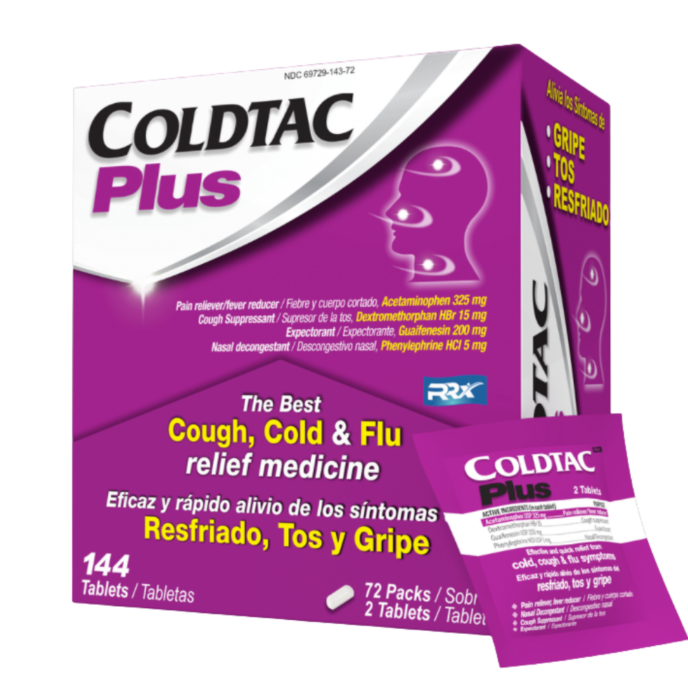COLDTAC Plus 144 Tablets Display Box, 72 packs of 2
